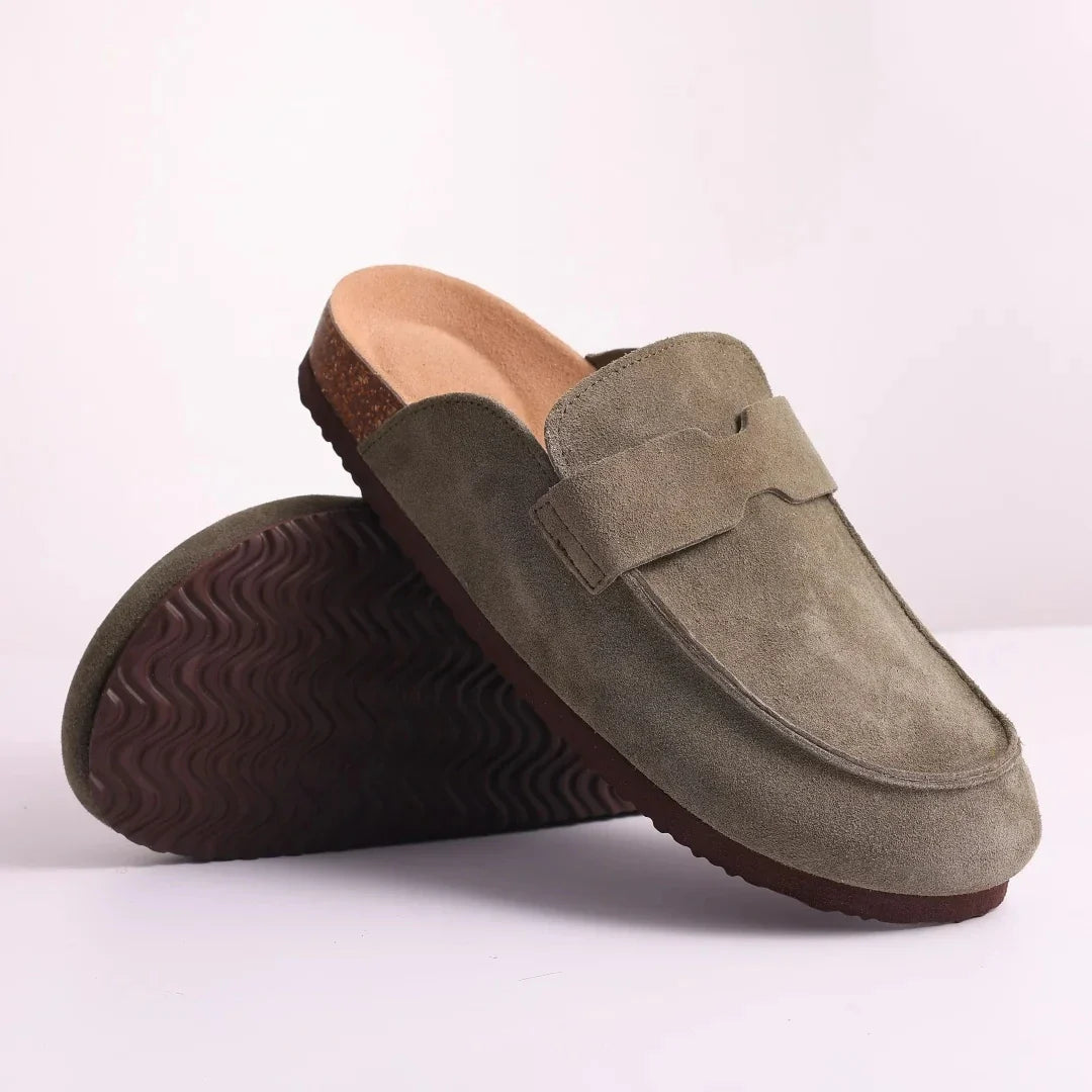 Moccasin Mules Cork Suede Green